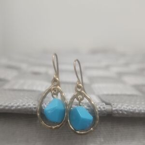 Gold and Blue Teardrop Earrings